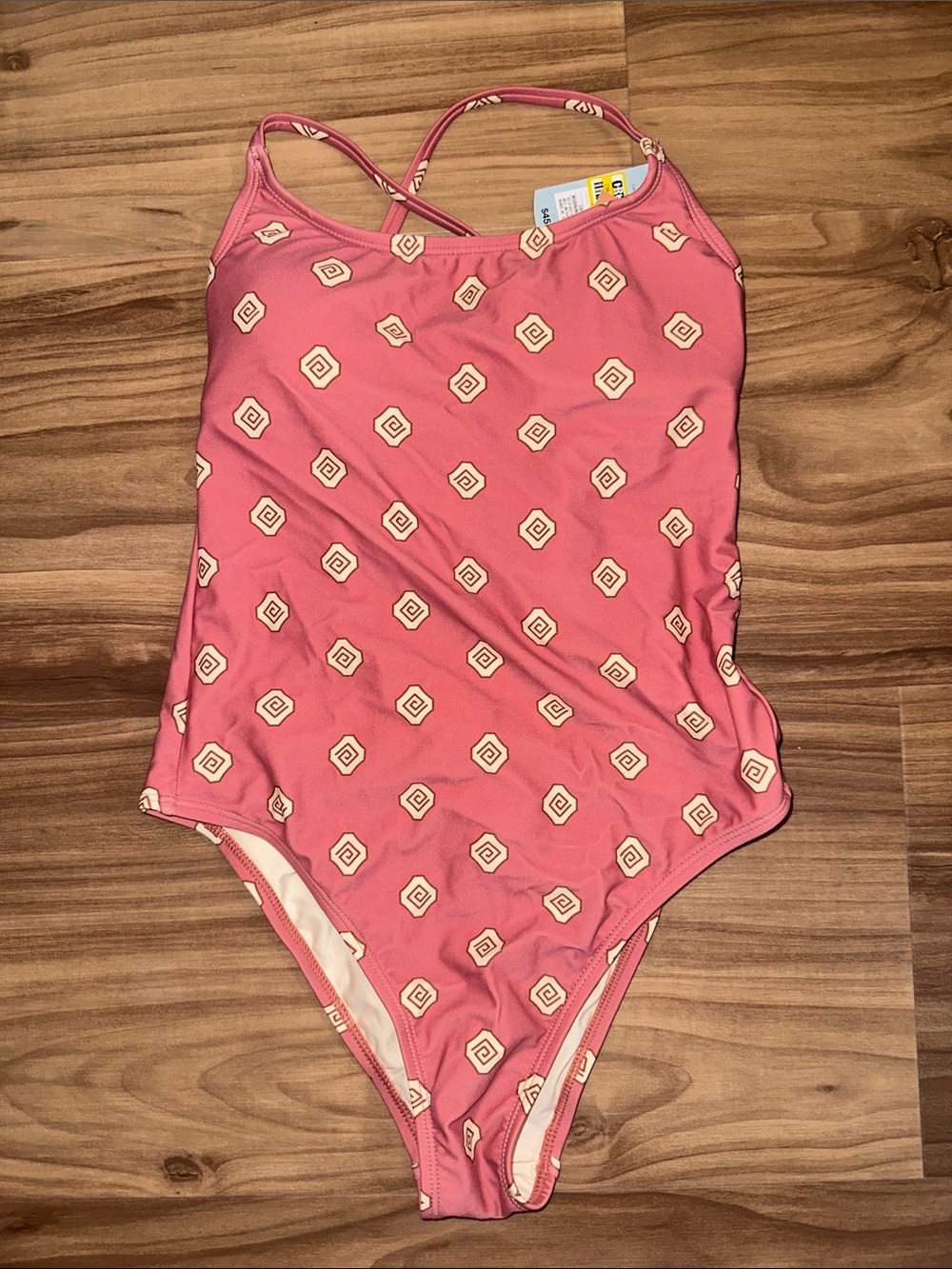 Shade & Shore Pink Girls One-Piece Swimsuit with Cream Diamond Print